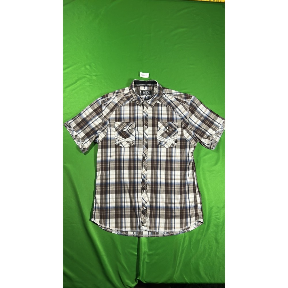 Buckle Black Mens Plaid Athletic Fit Short Sleeve Button Down Shirt XL Brown